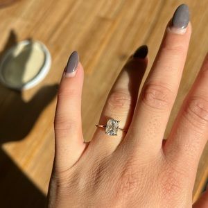 14kt Gold Moissanite Minimalist Cushion Solitaire Engagement Ring 1.50ct 8x6mm